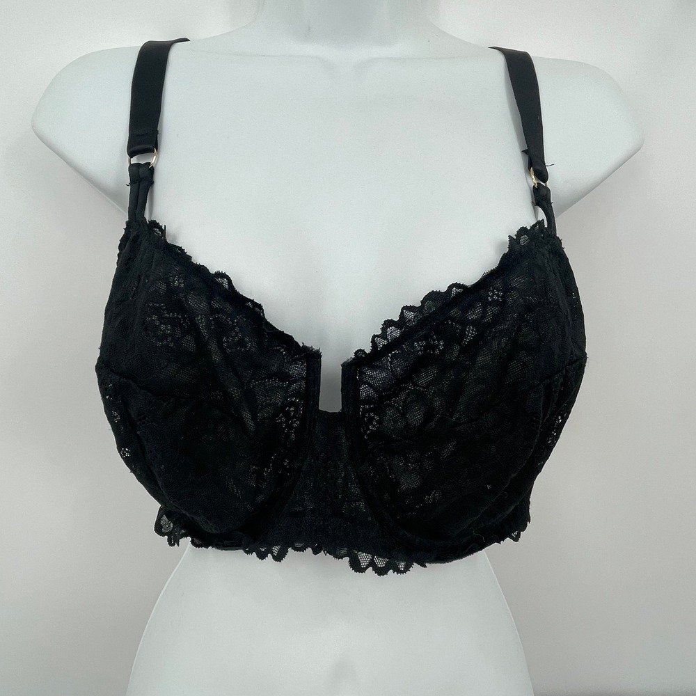 Auden Lace Unlined Balconette Bra Black Underwire Sheer 42DD